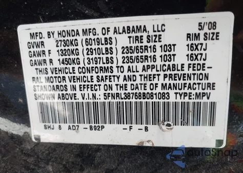 2008 Honda Odyssey Ex-L z USA, uszkodzony, nr VIN 5FNRL38768B081083
